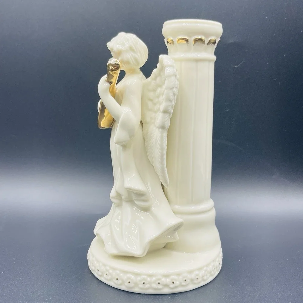 Mikasa Fine Porcelain Holiday Elegance Angel Candle Holders Gold Trim (Set of 2)